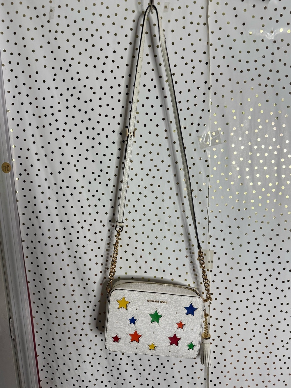 Michael Kors White Crossbody Bag with Multicolor Star Appliqués